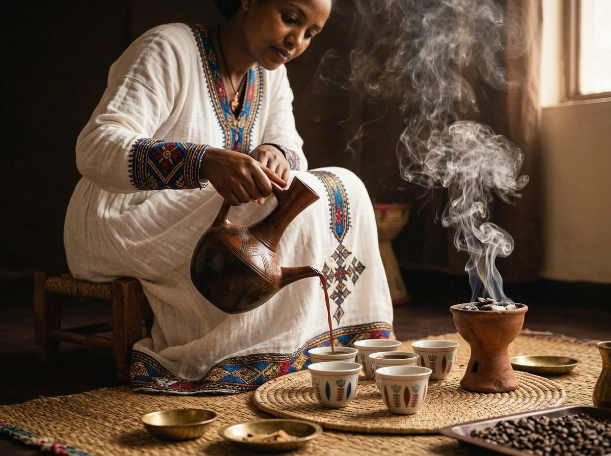 Ethiopian coffee ceremony with jebena